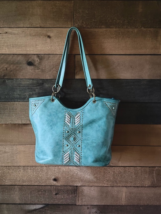 Handbags - Montana West Turquoise Studded Western Tote Bag Boho Shoulder Purse